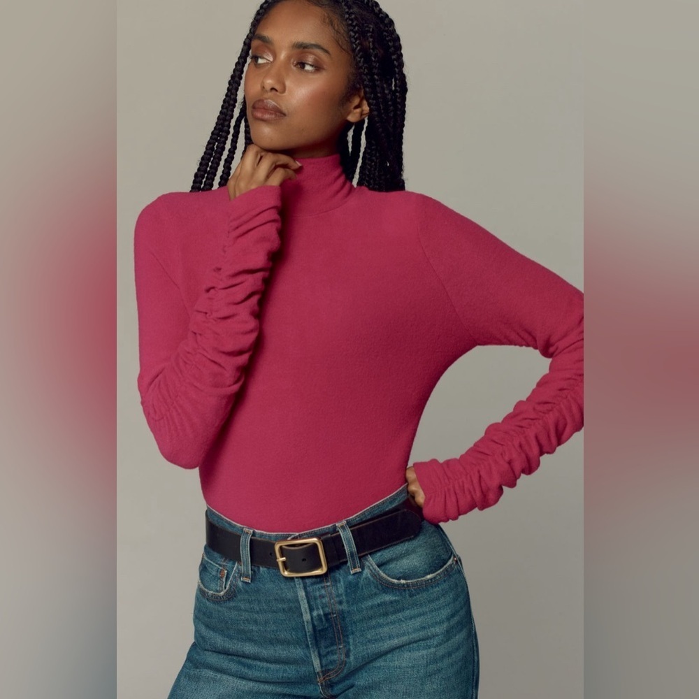 NWT! By Anthropologie Raspberry Ruched-Sleeve Tur… - image 2